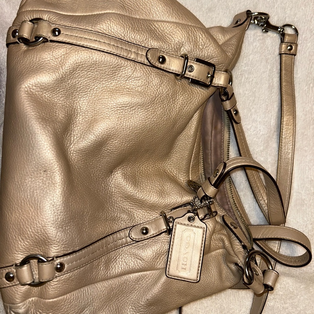 Coach Tan Leather Shoulder Bag with Studded Accents